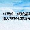 ST天邦：6月商品猪销售收入79806.23万元