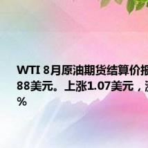 WTI 8月原油期货结算价报每桶83.88美元。上涨1.07美元,涨幅1.29%