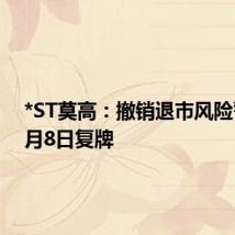 *ST莫高:撤销退市风险警示 7月8日复牌