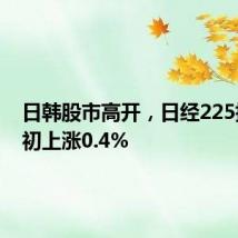 日韩股市高开，日经225指数盘初上涨0.4%