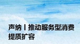 声纳丨推动服务型消费提质扩容