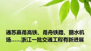 通苏嘉甬高铁、甬舟铁路、丽水机场……浙江一批交通工程有新进展