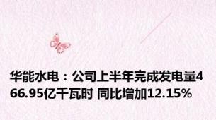 华能水电：公司上半年完成发电量466.95亿千瓦时 同比增加12.15%