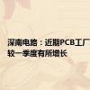 深南电路：近期PCB工厂稼动率较一季度有所增长