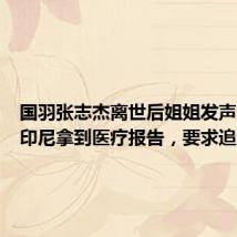 国羽张志杰离世后姐姐发声:已抵印尼拿到医疗报告,要求追责
