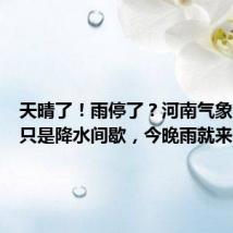 天晴了！雨停了？河南气象：白天只是降水间歇，今晚雨就来