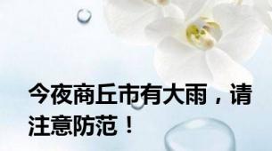 今夜商丘市有大雨，请注意防范！