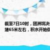 截至7日10时，团洲垸决口已封堵65米左右，积水开始倒流
