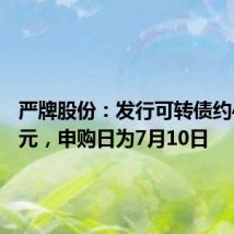 严牌股份:发行可转债约4.68亿元,申购日为7月10日
