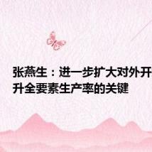 张燕生:进一步扩大对外开放是提升全要素生产率的关键