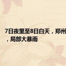 7日夜里至8日白天,郑州有暴雨,局部大暴雨