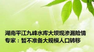 湖南平江九峰水库大坝现渗漏险情 专家：暂不准备大规模人口转移