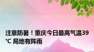 注意防暑！重庆今日最高气温39℃ 局地有阵雨