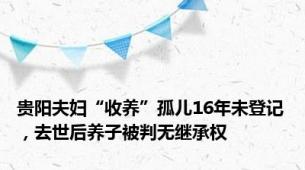 贵阳夫妇“收养”孤儿16年未登记，去世后养子被判无继承权