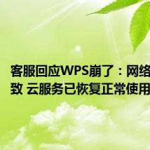 客服回应WPS崩了：网络异常导致 云服务已恢复正常使用