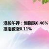 港股午评：恒指跌0.46% 恒生科技指数涨0.11%