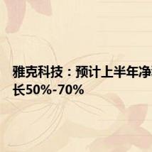 雅克科技:预计上半年净利润增长50%-70%
