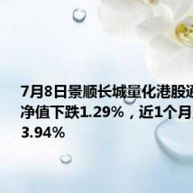 7月8日景顺长城量化港股通股票C净值下跌1.29%,近1个月累计下跌3.94%