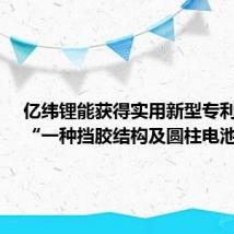 亿纬锂能获得实用新型专利授权：“一种挡胶结构及圆柱电池模组”