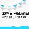 正邦科技：6月生猪销售收入3.20亿元 同比上升4.09%