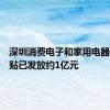 深圳消费电子和家用电器购置补贴已发放约1亿元