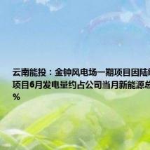 云南能投:金钟风电场一期项目因陆续投产,该项目6月发电量约占公司当月新能源总发电量的8%