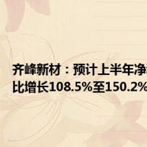 齐峰新材：预计上半年净利润同比增长108.5%至150.2%