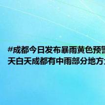 #成都今日发布暴雨黄色预警#!今天白天成都有中雨部分地方大到