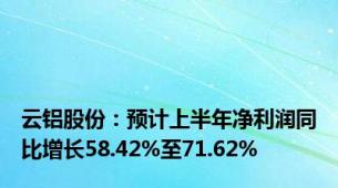 云铝股份：预计上半年净利润同比增长58.42%至71.62%