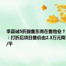 李嘉诚5折抛售东莞在售物业？置业顾问：打折后项目售价由2.3万元降至1.4万元/平