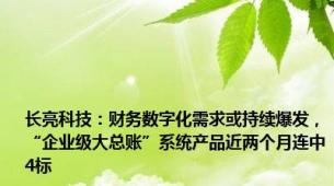 长亮科技：财务数字化需求或持续爆发，“企业级大总账”系统产品近两个月连中4标
