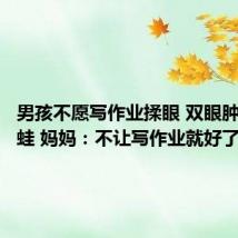 男孩不愿写作业揉眼 双眼肿成悲伤蛙 妈妈:不让写作业就好了