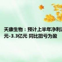 天康生物:预计上半年净利润2.3亿元-3.3亿元 同比扭亏为盈