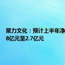 聚力文化:预计上半年净利润1.8亿元至2.7亿元