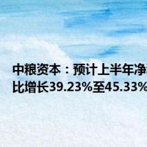中粮资本:预计上半年净利润同比增长39.23%至45.33%