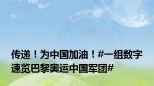 传递！为中国加油！#一组数字速览巴黎奥运中国军团#