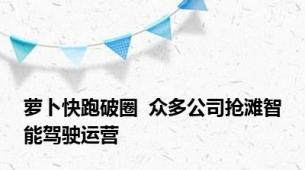 萝卜快跑破圈  众多公司抢滩智能驾驶运营
