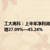 工大高科：上半年净利润同比预增27.09%—45.24%