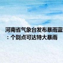 河南省气象台发布暴雨蓝色预警:个别点可达特大暴雨