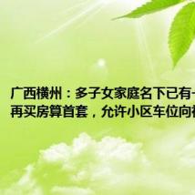 广西横州：多子女家庭名下已有一套住房再买房算首套，允许小区车位向社会出售
