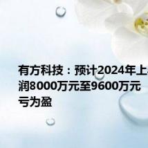 有方科技：预计2024年上半年净利润8000万元至9600万元   同比扭亏为盈
