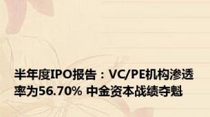 半年度IPO报告：VC/PE机构渗透率为56.70% 中金资本战绩夺魁