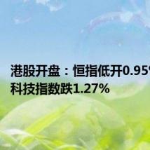 港股开盘：恒指低开0.95% 恒生科技指数跌1.27%