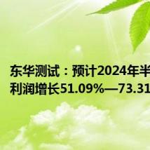 东华测试：预计2024年半年度净利润增长51.09%—73.31%