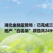湖北金融监管局:已完成三批次房地产“白名单”项目共249个