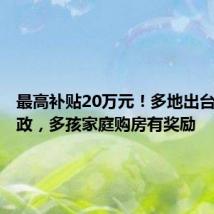 最高补贴20万元!多地出台楼市新政,多孩家庭购房有奖励