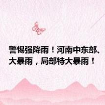 警惕强降雨!河南中东部、西南部大暴雨,局部特大暴雨!