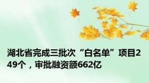 湖北省完成三批次“白名单”项目249个，审批融资额662亿