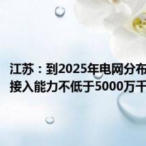 江苏：到2025年电网分布式光伏接入能力不低于5000万千瓦