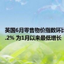 英国6月零售物价指数环比增长0.2% 为1月以来最低增长